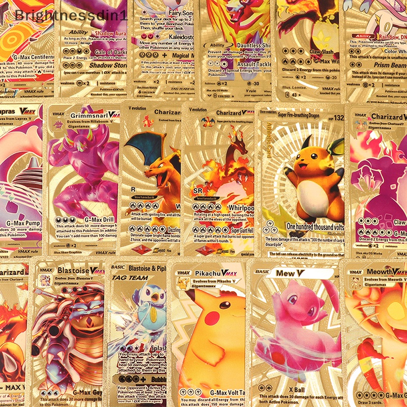 [Brightnessdin1] 54pcs Kartu Pokemon Logam Emas Vmax GX Koleksi Kartu Energi Battle Card Boutique