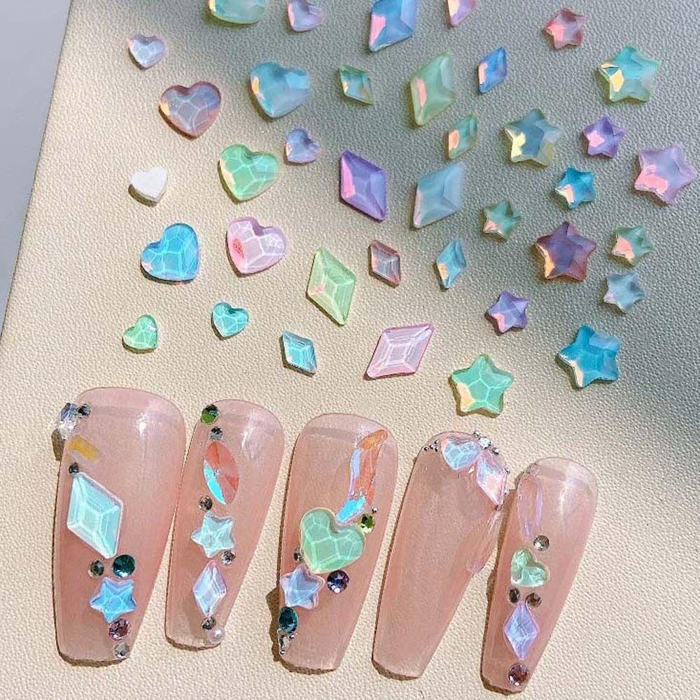 Nickolas1 Aurora Hiasan Kuku Pesona Kuku Fashion Manicure Aksesoris Hiasan Kuku Cinta Hati Rhombic Nail Jewelry