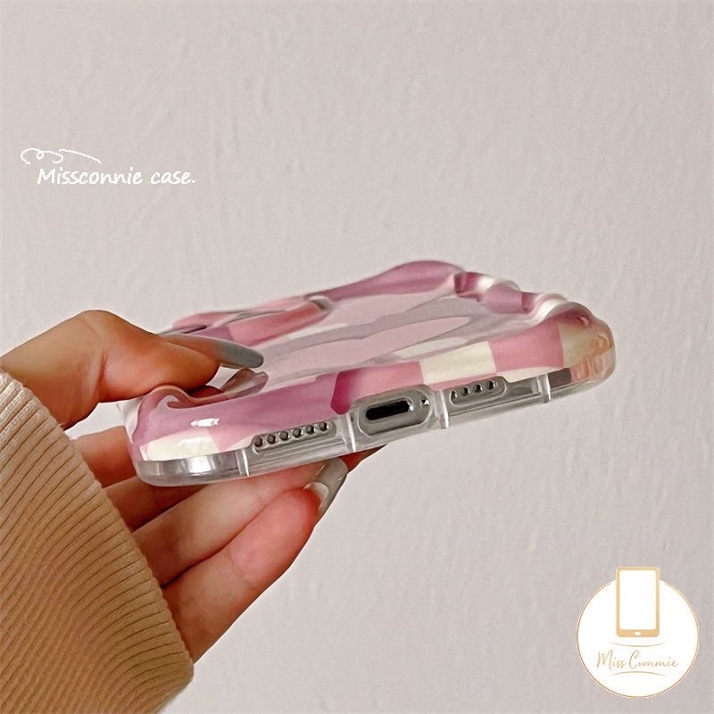 Casing Ponsel Cinta Hati Gradasi Pink Kompatibel Untuk IPhone 14xr 7Plus 11 12 13 Pro Max X 7 8 6s 6 Plus XS Max SE 2020 3D Wavy Curved Edge Glossy Shockproof Cover Soft Shell