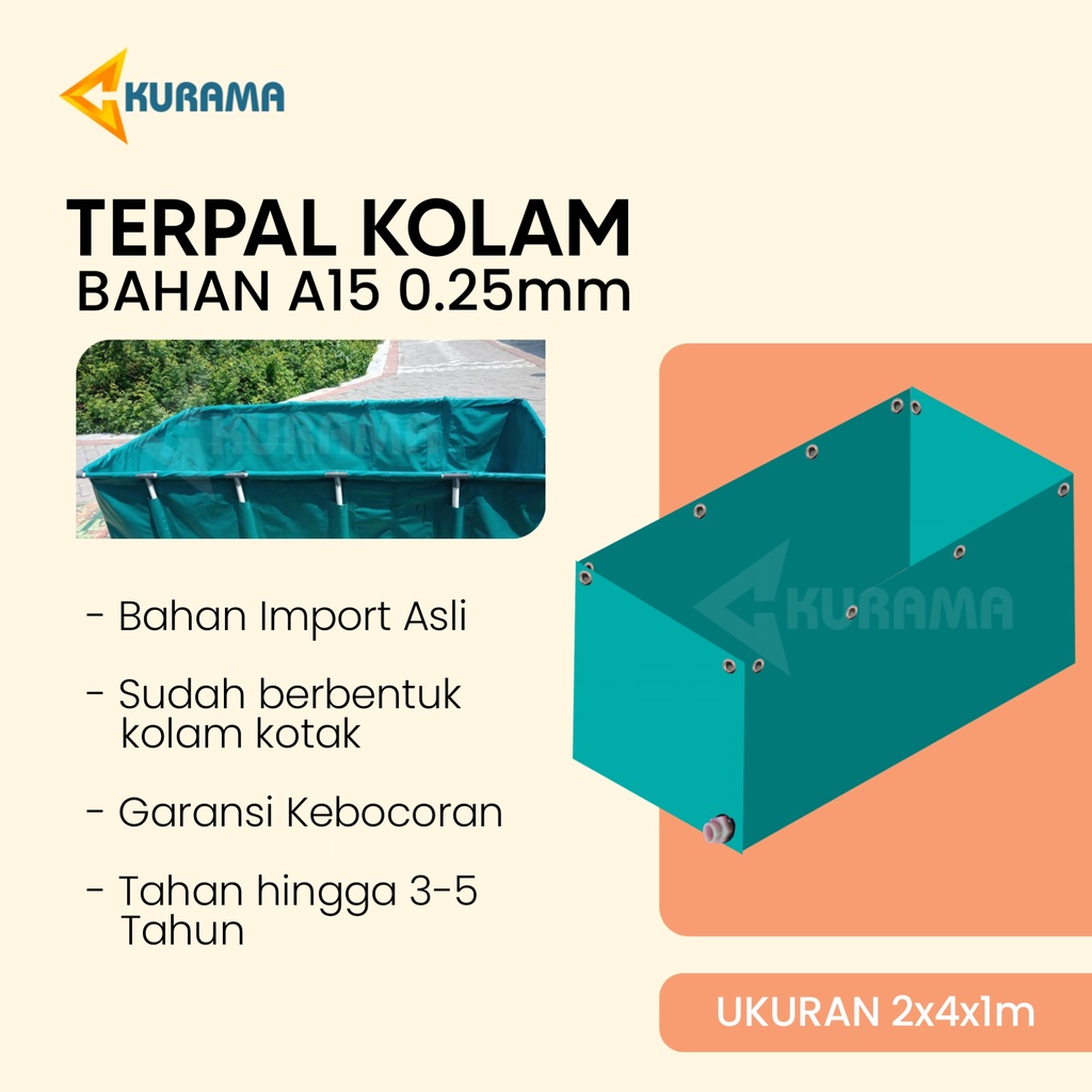 Terpal Kolam Ikan 2x4x1 / 200x400x100 Kolam Terpal A15 Kotak