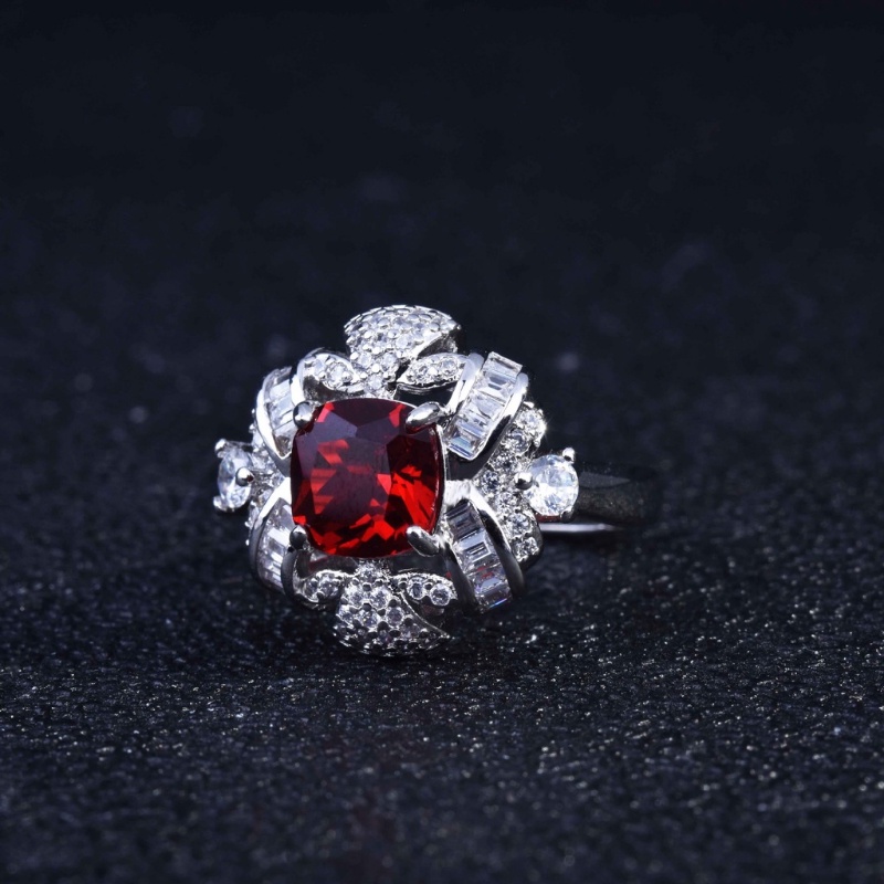 Goldkingdom Aksesoris Perhiasan Fashion Ready Stock T-Berbentuk Berlian Merpati Darah Ruby Cincin Dengan Micro Full Berlian Warna-Warni Pembukaan Harta Karun Cincin Untuk Wanita