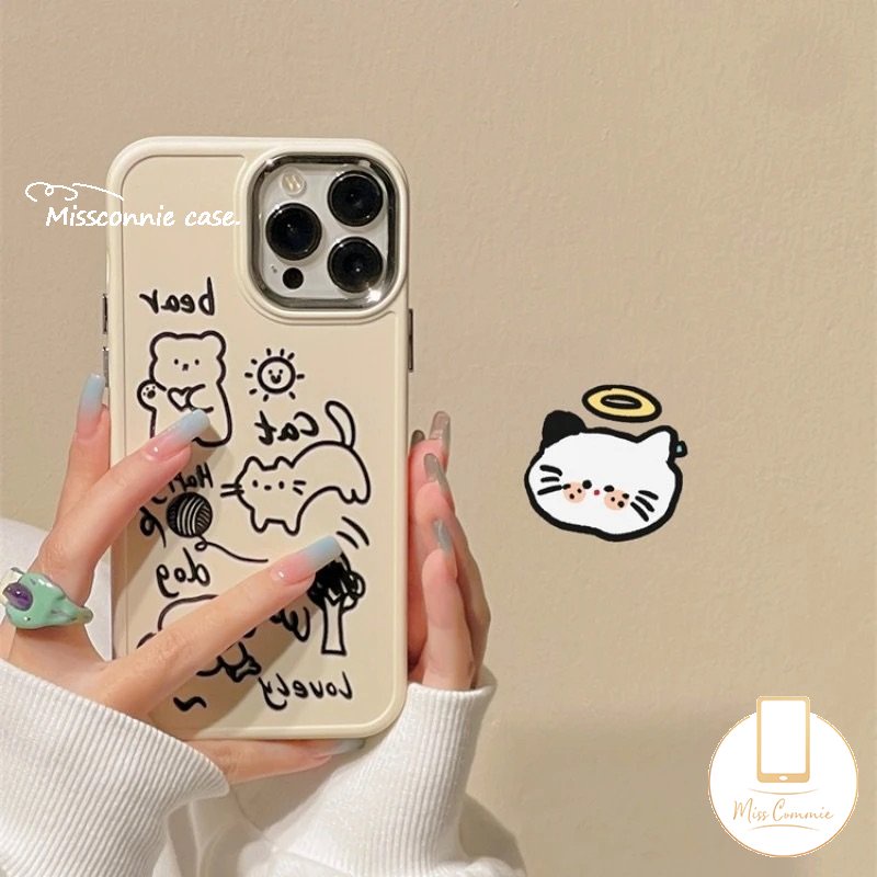 Graffiti Love Heart Soft Phone Case Kompatibel Untuk IPhone 7Plus XR 87 Plus X11 13 14 12 Pro Max 8Plus XS Max Beruang Lucu Hamburger Bunga Logam Bingkai Lensa Cover