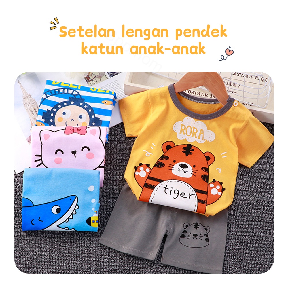 Hannei 0-2 Tahun Setelan Kaos Anak Kids Suit Pendek Setelan Bayi Anak Bahan Kaos Lengan + Celana