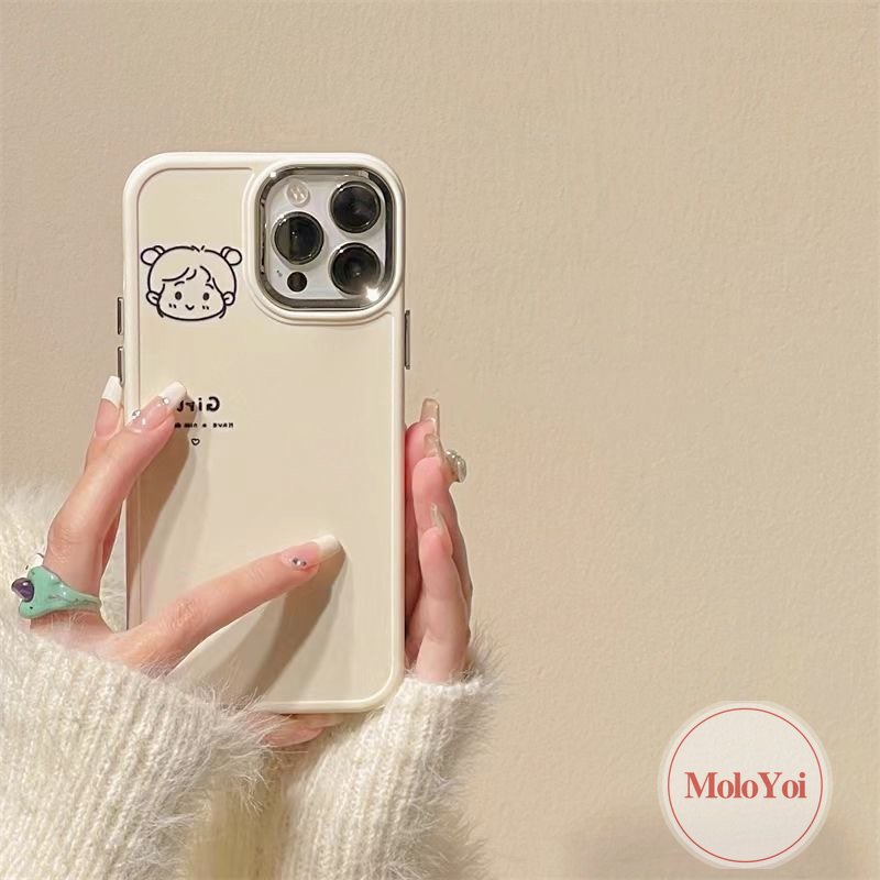 IPHONE Bingkai Lensa Logam Plating Mewah Kartun Lovers Case Kompatibel Untuk Iphone11 7 8 Plus 14 13 12 Pro MAX X XR XS MAX 7plus 8plus Pasangan Lucu Cowok Cewek Lembut Penutup Belakang