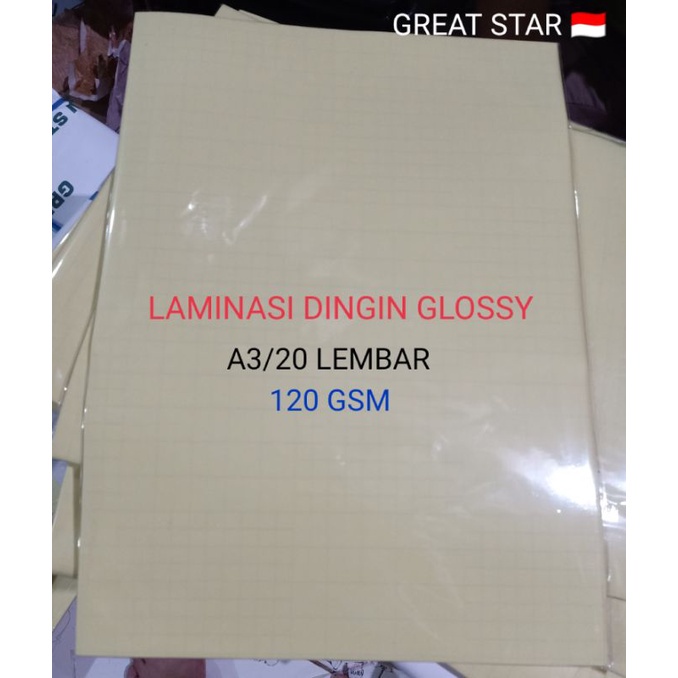 

LAMINASI DINGIN GLOSSY A3/20 LEMBAR 120 GSM KNG