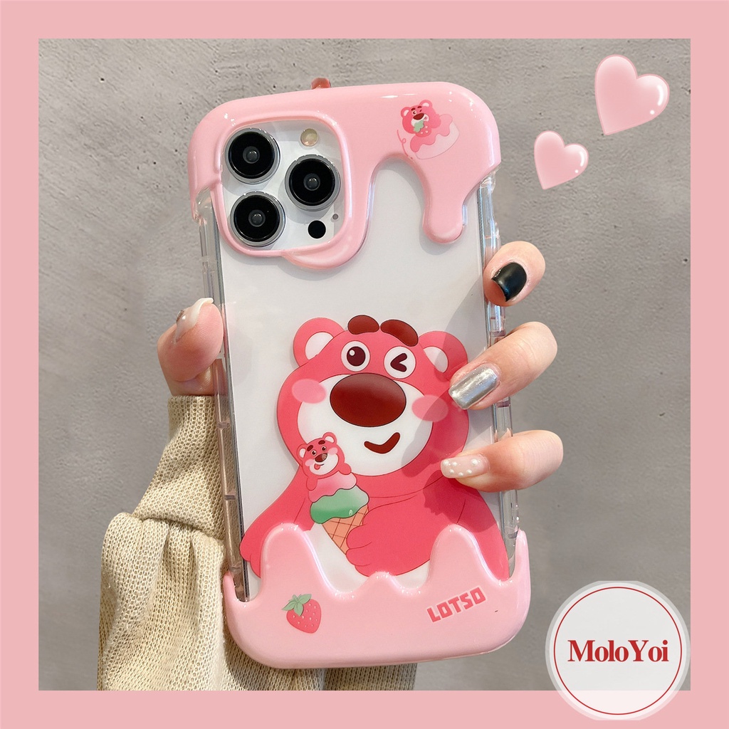 IPHONE Kartun Winnie the Pooh Shockproof Airbag Case Kompatibel Untuk Iphone11 13 12 14 Pro Max8 7 Plus XR XS X Max 7Plus 8Plus SE 2020 3D Ice Cream Beruang Strawberry Lucu Soft Cover