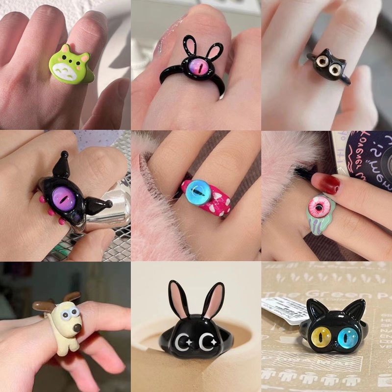 Cincin Mata Besar Kelinci Kucing Bahan Alloy Fashion Untuk Wanita