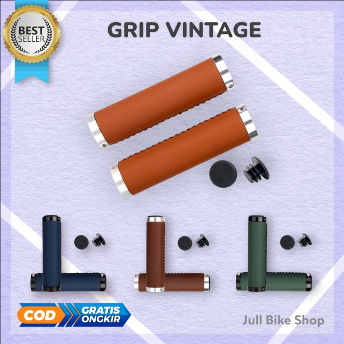 Hand grip vintage jahitan sepeda lipat mtb fixie coklat handgrip stang PREMIUM cokelat BMX lock