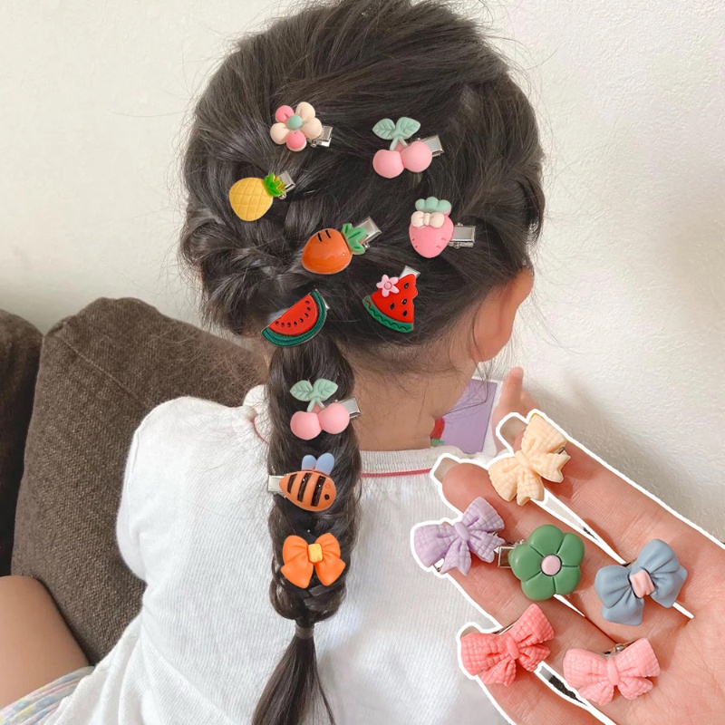 10pcs/set Sweet Mini Bunga Buah Sayuran Bentuk Hair Clip/Hewan Lucu Busur BB Jepit Rambut Gadis Hiasan Kepala