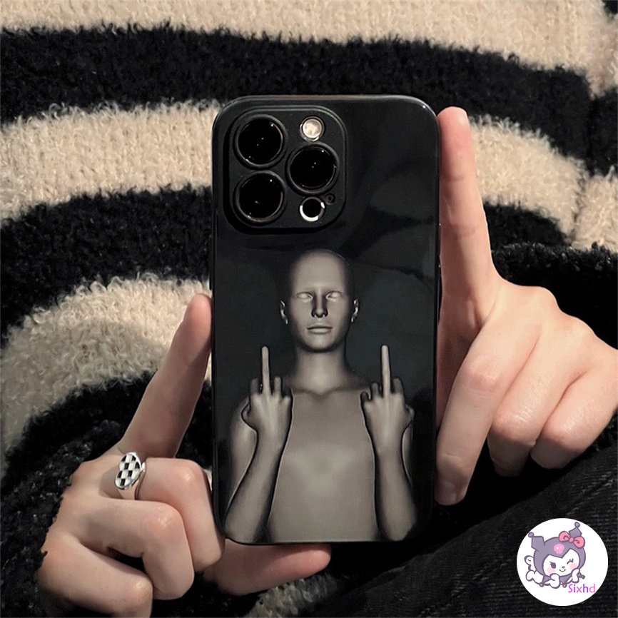 IPHONE Kompatibel Untuk Iphone14 13 12 11 Pro Max SE 2020 X Xr Xs Max8 7 6Plus Fun Black Robot Premium Silicone Phone Case Lembut Anti Jatuh Pelindung TPU Cover XJJJJ