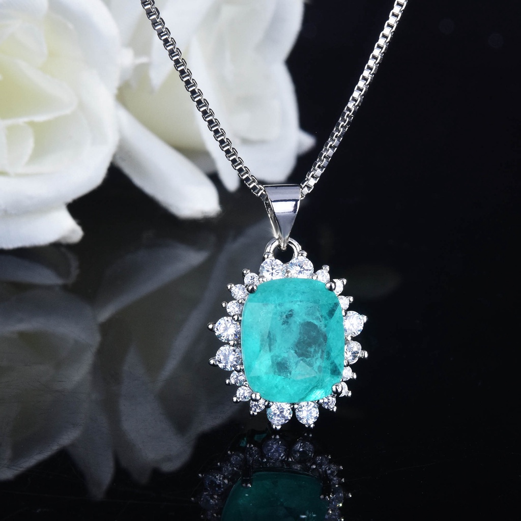 Goldkingdom Fashion Perhiasan Aksesoris Ready Stock Tasik Air Hijau Turmalin Paraiba Liontin Sederhana Kalung Wanita