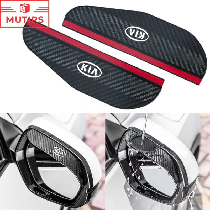 Kia 2Pcs Kaca Spion Mobil Serat Karbon Visor Hujan Pelindung Alis Cover Stiker Untuk Rio Picanto Seltos Carens Sonet Sportage Sorento Grand Carnival Sedona
