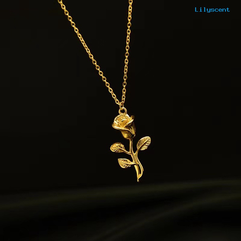 [LS]Wanita Kalung Elegan Dainty Golden Slim Rantai Adjustable Hadiah Hypoallergenic Single Rose Bunga Liontin Kalung Fashion Perhiasan