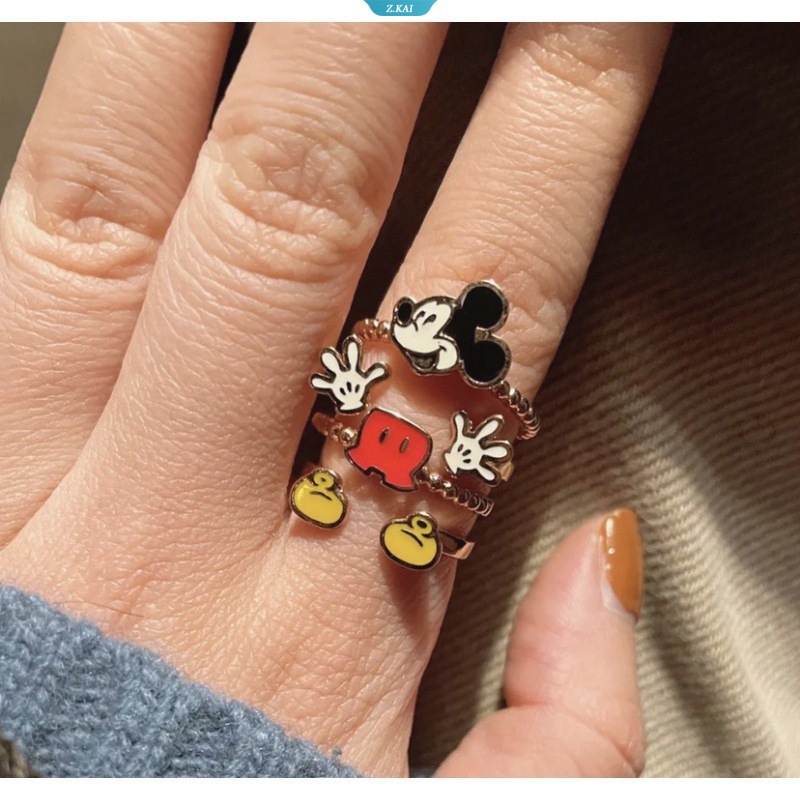 Mickey Warna Perak Cincin Perhiasan Lucu Kartun Minnie Pasangan Kepribadian Fashion Cincin Perhiasan Aksesoris [ZK]