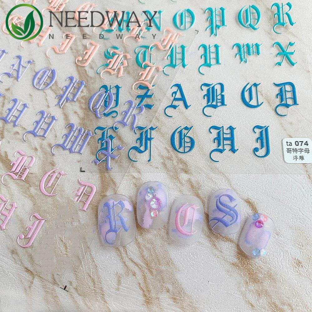 Needway   Alphabet Nail Art Sticker Kreatif Perekat Relief 5D Manikur Aksesoris