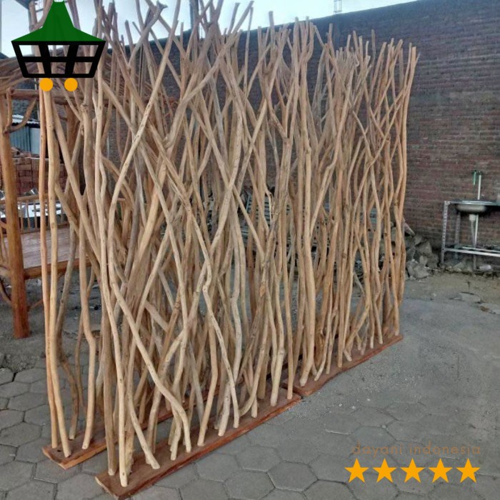 Sketsel Ruangan Partisi Ruangan Ranting Kayu Jati Dekorasi Cafe Hotel