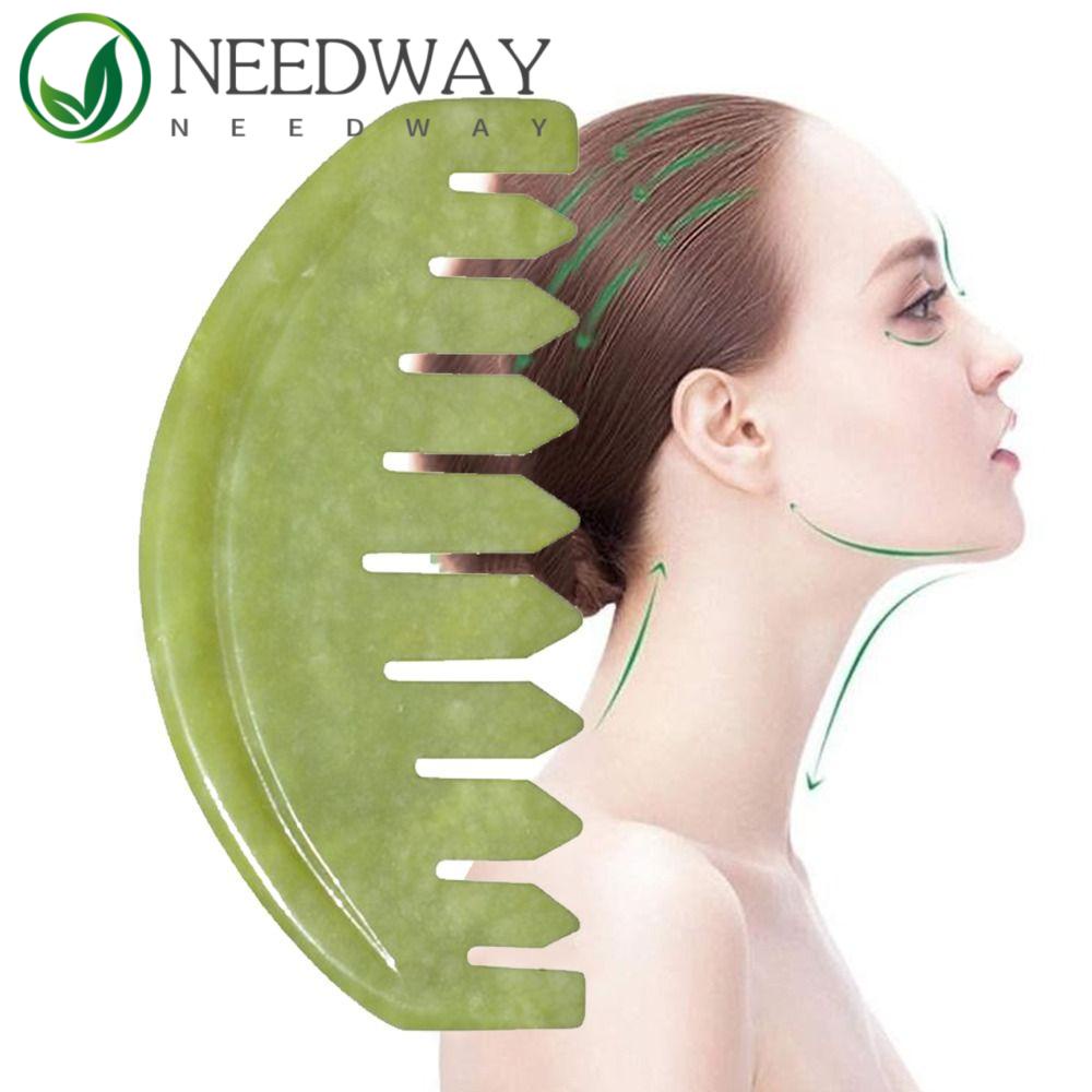 Needway   Natural Jade Sisir Rambut Wanita Stimulasi Refleksi Hadiah Kecantikan Alat Perawatan Rambut Wajah Lebih Ramping Pijat Kulit Kepala