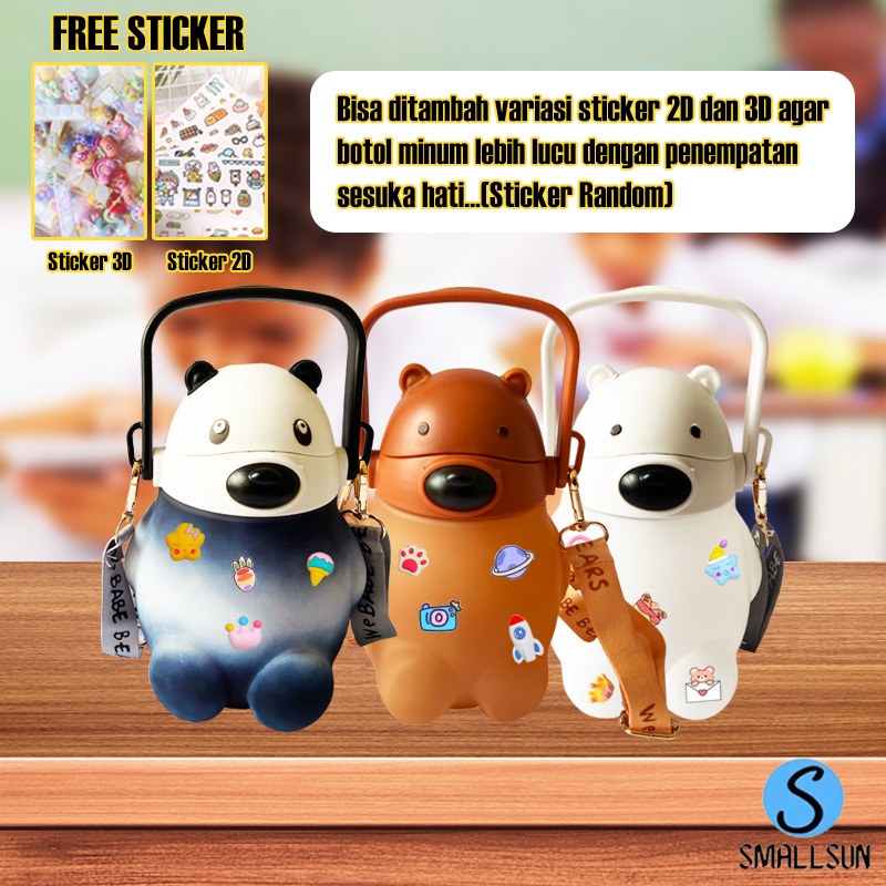 (SS) Botol Minum Anak Lucu Karakter We Bare Bears Kapasitas 1L Free Tali Panjang Free Sticker 2D+3D