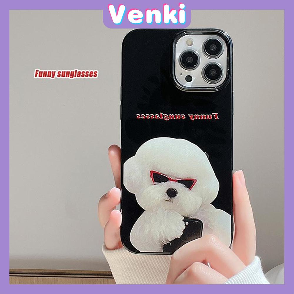 VENKI - For iPhone 11 iPhone Case Black Glossy TPU Soft Case Shockproof Protection Camera Cute Sunglasses Dog Compatible with iPhone 14 13 Pro max 12 Pro Max xr xs max 7Plus 8Plus