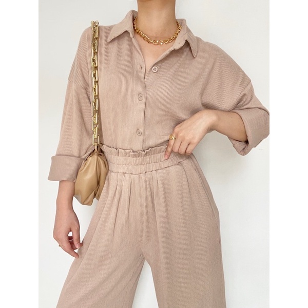 BEFAST - ZNF OOTD WANITA ONESET KEISYA / SETELAN ZALINA RIB / Pakaian Casual wanita / Oneset Wanita Keluaran Terbaru / Outfit Daily Wanita Remaja ABG / Set Atasan Lengan panjang+Celana Kulot Panjang Terlaris / Fashion Kekinian Ala Korean Style Wanita