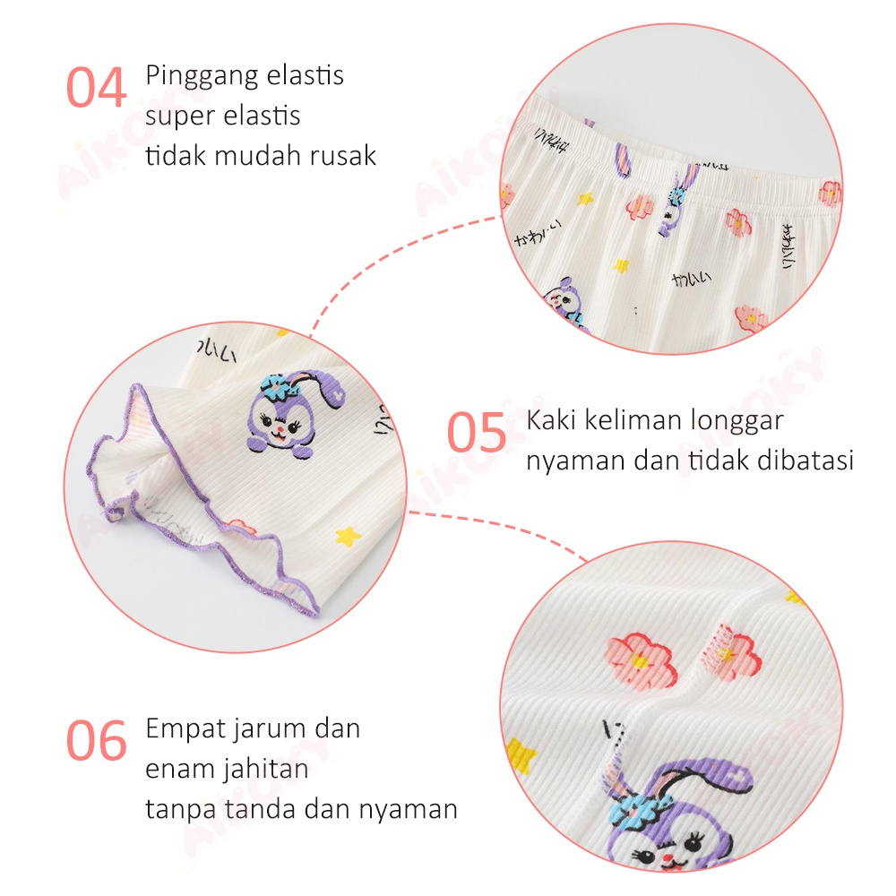 Aikoky Piyama Sutra Es Anak Lengan Pendek / Baju Tidur Anak Perempuan Motif Kelinci