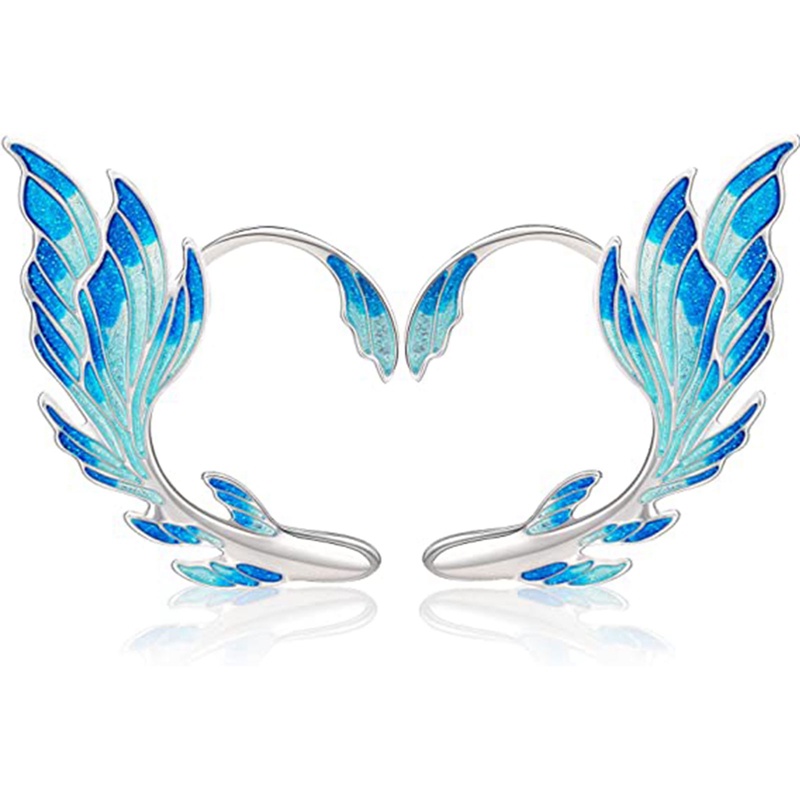 1pasang Anting Peri Manset Telinga Elf Bahan Metal Warna Biru Gaya Anime Untuk Wanita