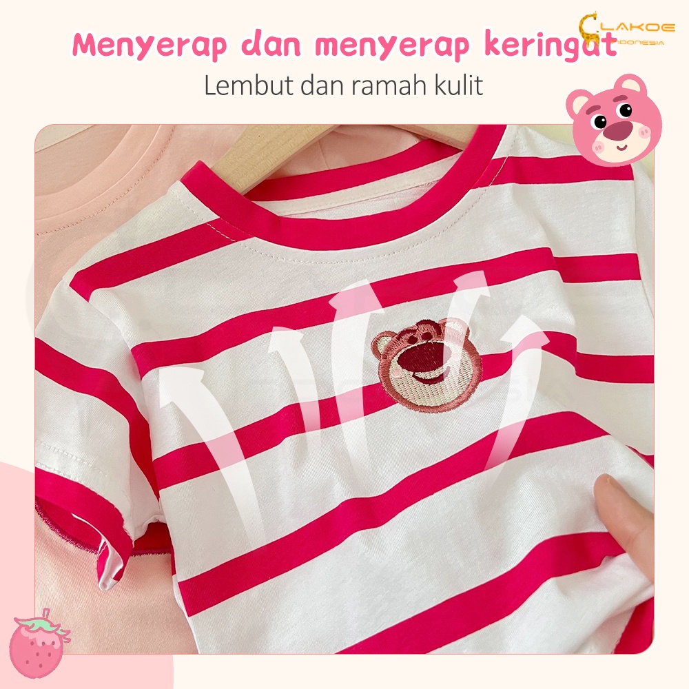 Lakoe Kaos Anak Perempuan Atasan pendek anak perempuan /baju anak perempuan Stawberry Bear/Tshirt anak Lengan Pendek