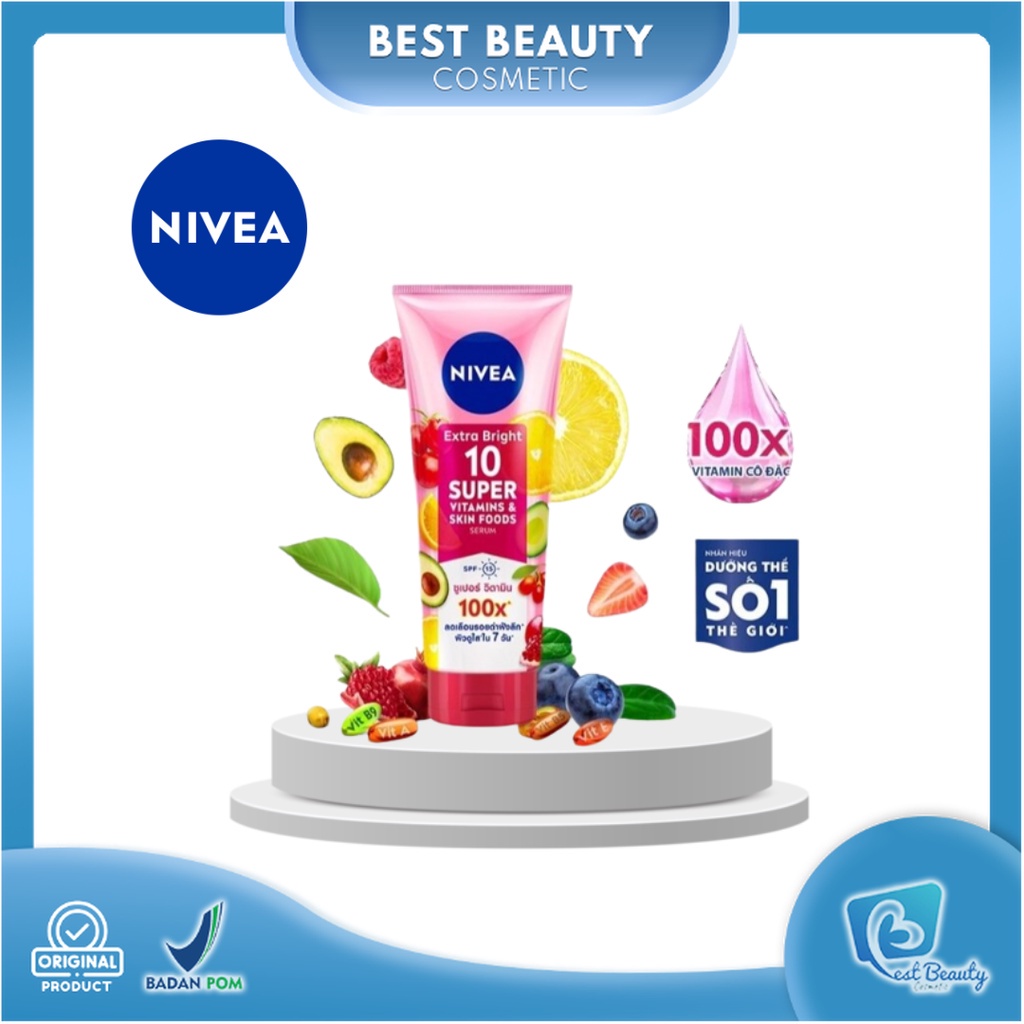 JelitAq- BB NIVEA Extra Bright Body Serum 10 Super Vitamin & Skin Food + Niacinamide SPF15 180mL