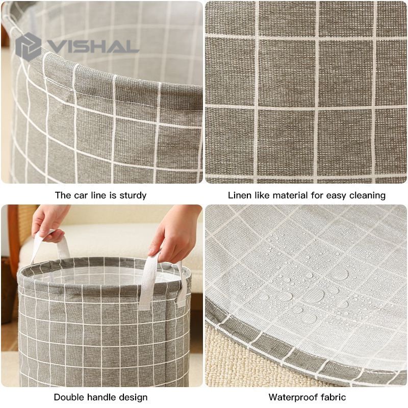 VISHAL KERANJANG LAUNDRY BAG BULAT LIPAT PORTABLE CANVAS / KERANJANG BAJU KOTOR BERSIH VS-133