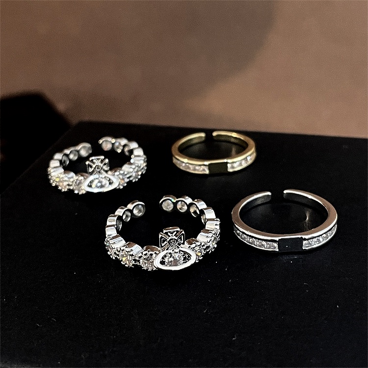 Double Layer Detachable Flash Diamond Ring Aksesoris Cahaya Kepribadian Mewah Retro