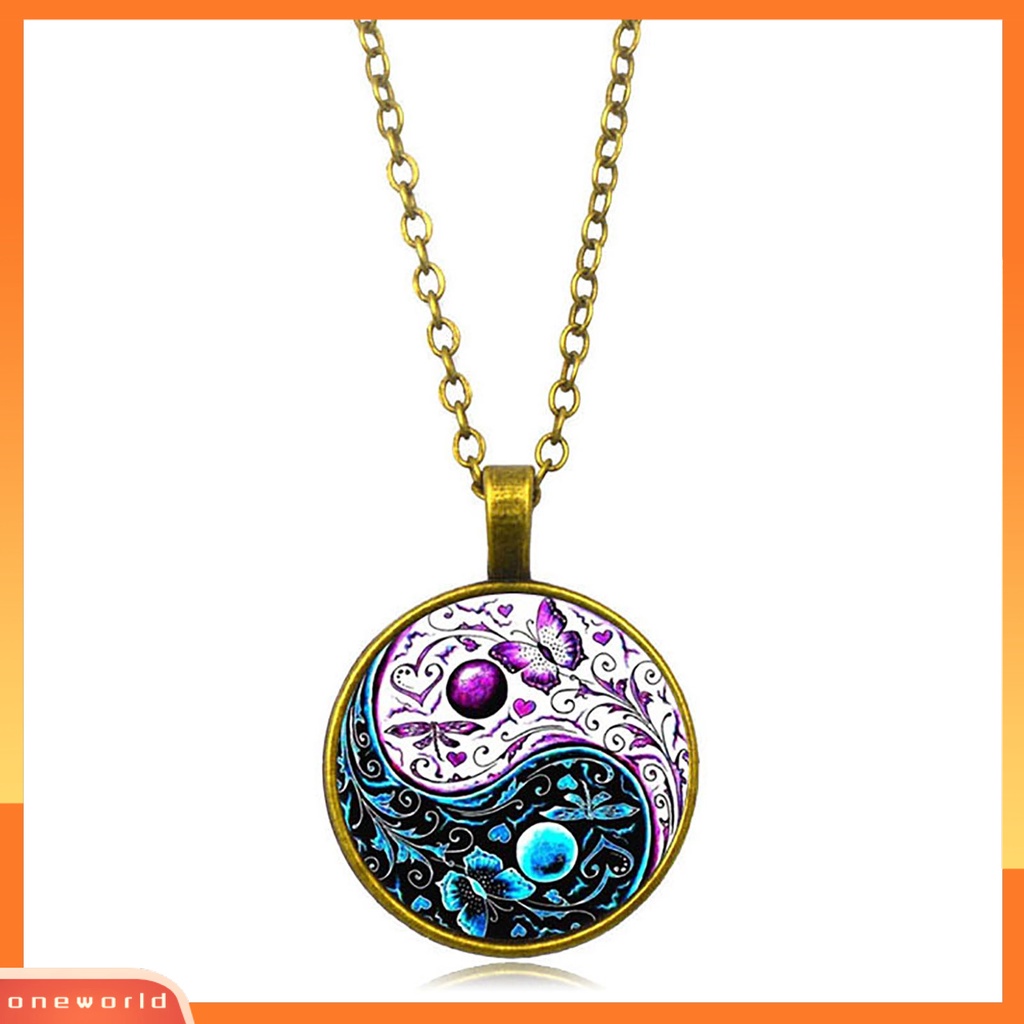 [ONE] Tai Chi Liontin Unisex Kalung Gaya China Fashion Jewelry Kalung Sweater Motif Kupu-Kupu Dua Warna Untuk Halloween
