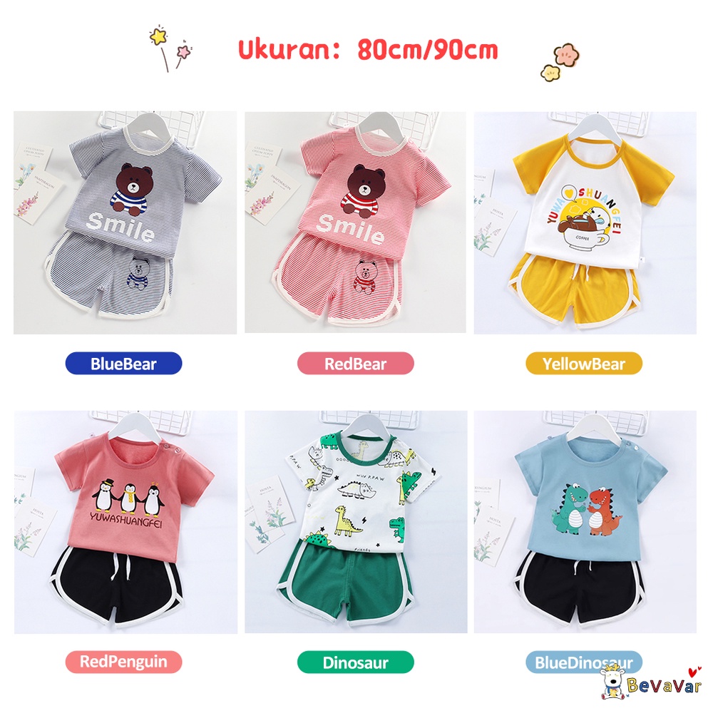 BEVAVAR Setelan Anak Import Motif Karakter Baju Bayi Set /Stelan Baju Anak