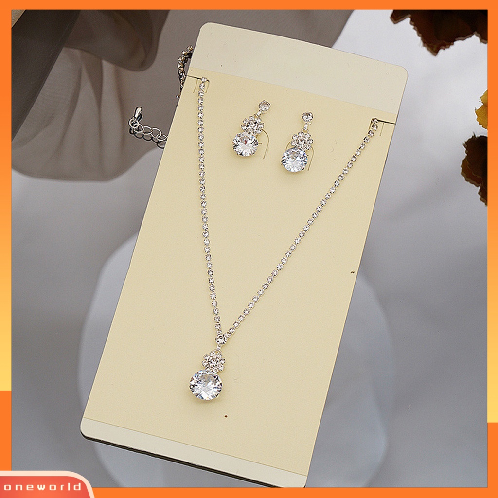[ONE] 1set Set Perhiasan Pernikahan Elegan Untuk Wanita Cubic Zirconia Kristal Imitasi Choker Kalung Anting Pengantin Berlian Imitasi Aksesoris Fashion