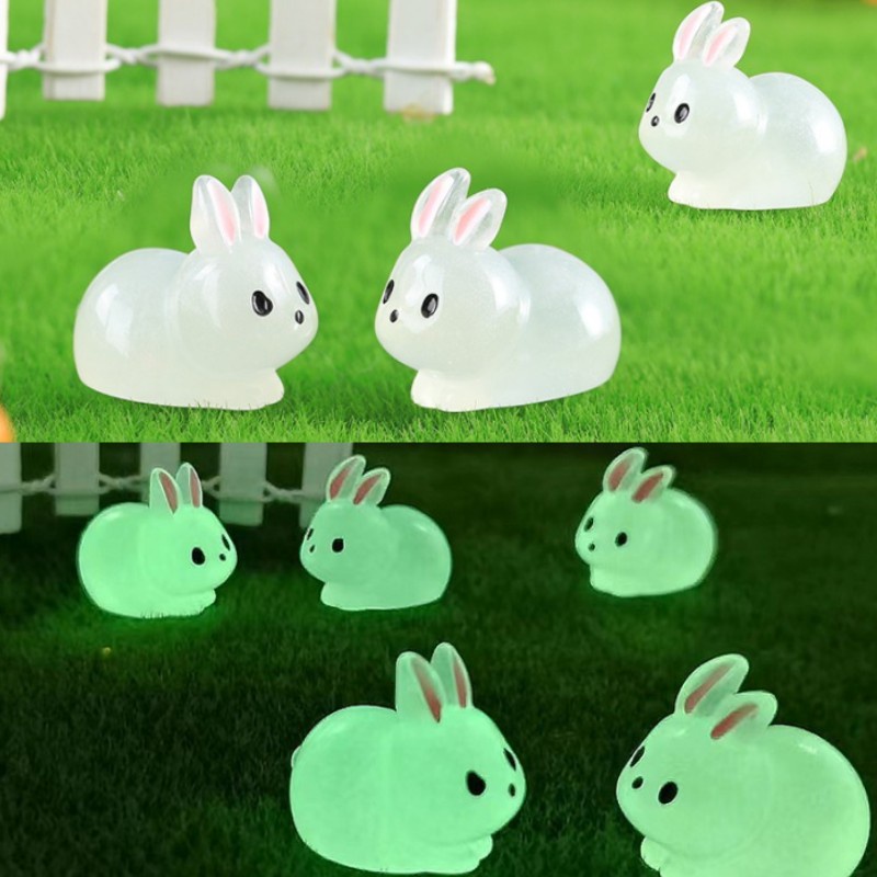 Ornamen Lanskap Mikro Hewan Lucu/Konsol Tengah Otomatis Spion Miniatur Perlengkapan Dekorasi/Mini Lucu Resin Luminous Rabbit Aksesoris Rumah Ornamen Interior Mobil