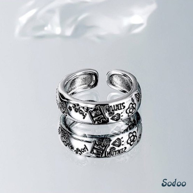 Cincin perak bunga kartun Korea cincin vintage cincin desain unisex - So