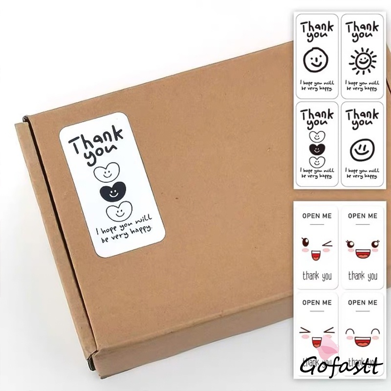 

100pcs Sticker Thank You Ekspresi Indah Kartun Untuk Kotak Hadiah Stiker Segel Kemasan Stiker-G