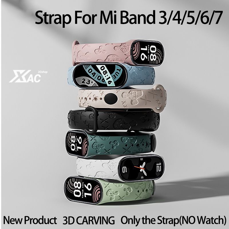 For Mi Band 7 6 5 4 3 Sport Strap Replacement Wristband MiBand 7 6 5 3 4 Bracelet Wrist miband 5 Strap for xiaomi Mi Band 4 5 3 3D Laser Embossed Strap