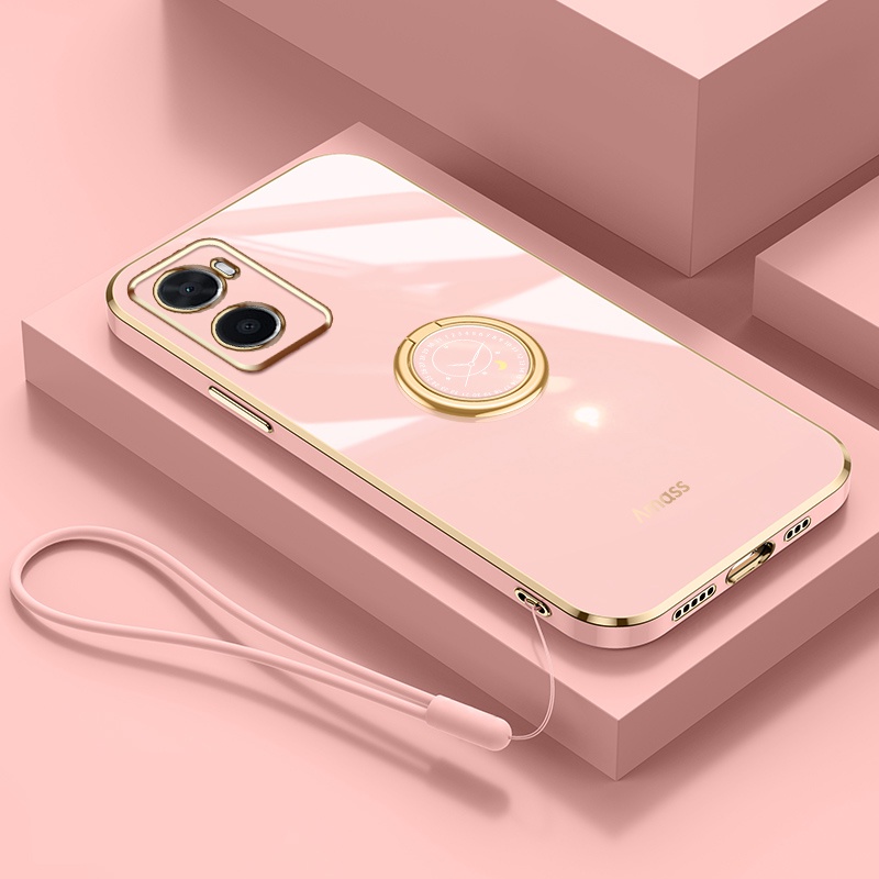 Andyh Casing Ponsel Silikon Ultra Tipis Untuk OPPO A36 A76 4G Deluxe Perlindungan Jatuh Pita Emas Dengan Cincin Jam Dan Lanyard Gratis