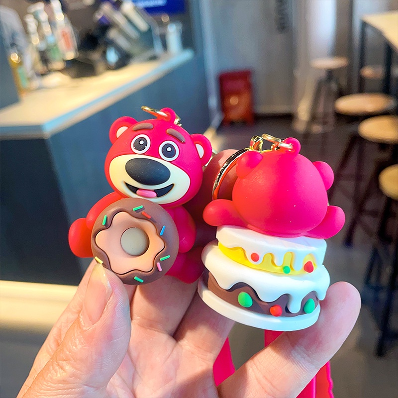 Kartun Strawberry Bear Dessert Keychain Pendant Gantungan Kunci Mobil Bookbag Pendant Key Ring