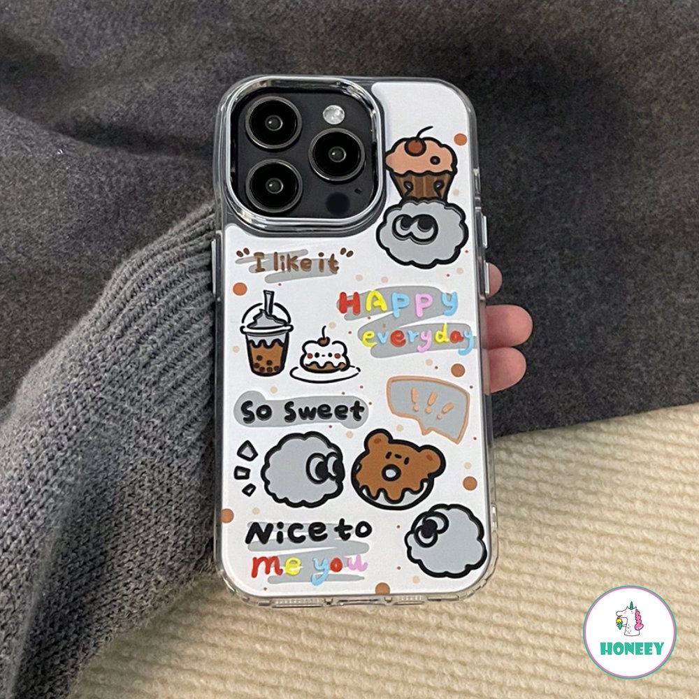 Casing Ponsel Cermin Pesta Dessert Lucu Imut Untuk iPhone 14 Pro Max13 11 12 Pro Max Bungkus Penuh Metal Pelindung Lensa Cover Handphone