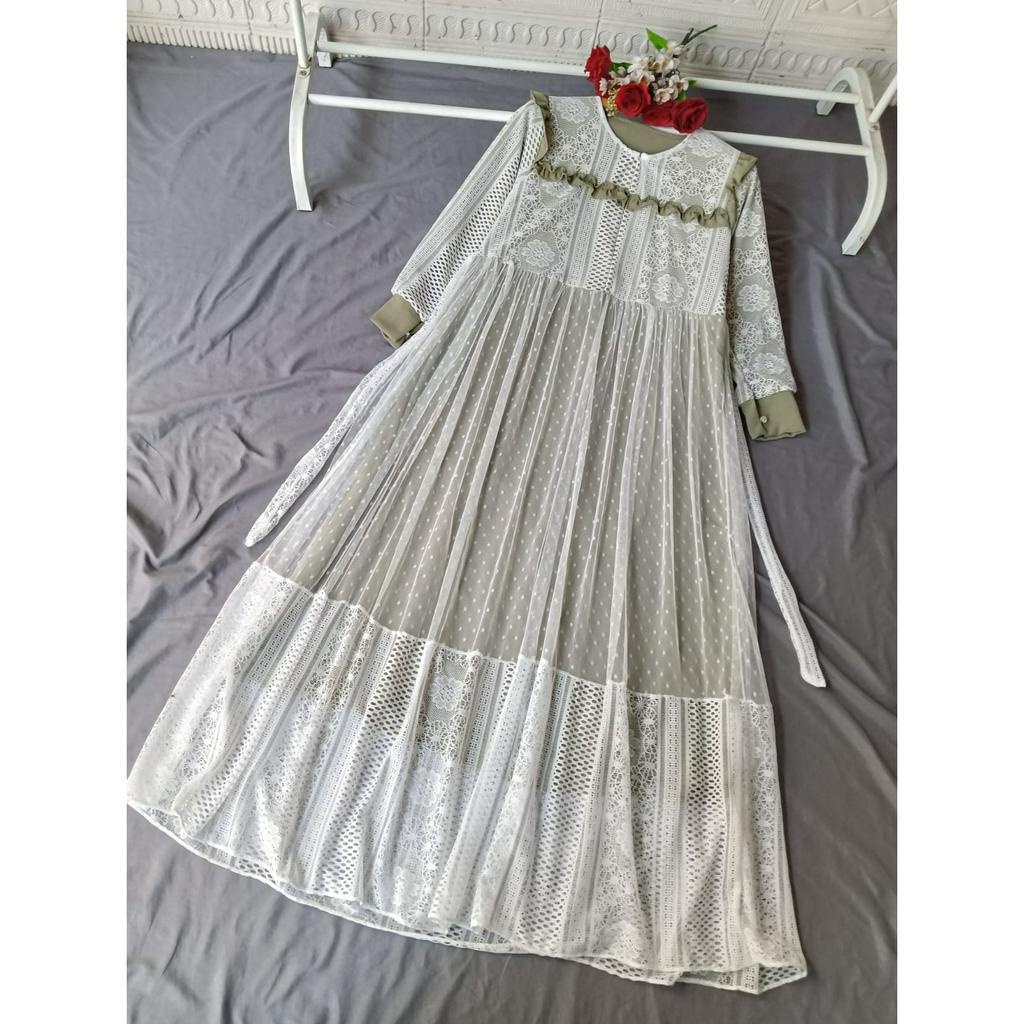 GAMIS AMBERLY DRESS BROCADE FURING CRINKLE TIDAK NERAWANG/GAMIS BROKAT BRIDESMAID/Gamis maternity/gamis kondangan lebaran/white dres engangement/COD