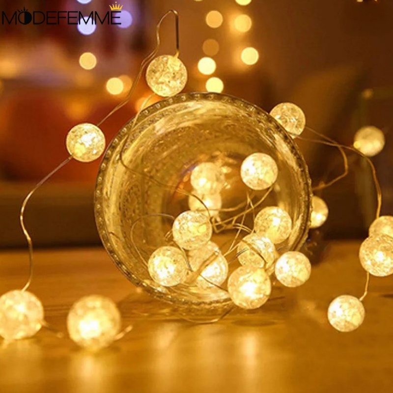 Fairy Garlands Luminous Lampu LED Kawat Tembaga Fleksibel String Lampu Tenaga Baterai Pencahayaan Decor Props 3warna Bola Retak Light String Ulang Tahun Pacaran Dekorasi Pesta