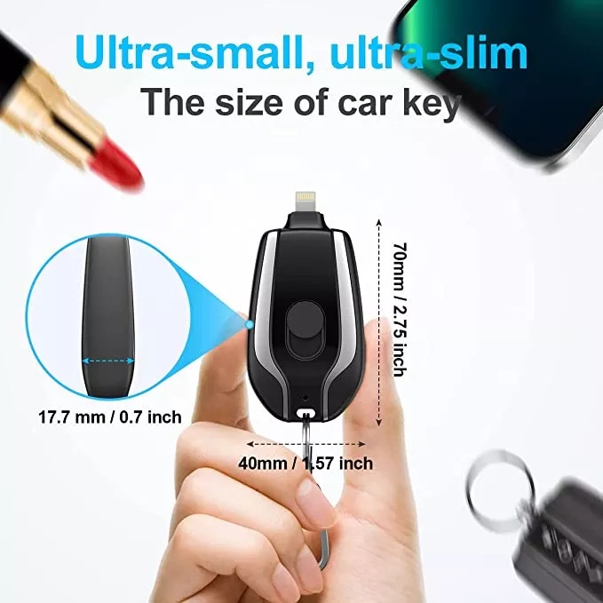 Pengisi Daya Gantungan Kunci Portabel | Paket Baterai Mini Ultra-Ringkas Tipe-C 1500mAh | Bank Daya Cadangan Pengisian Cepat Untuk Iphone