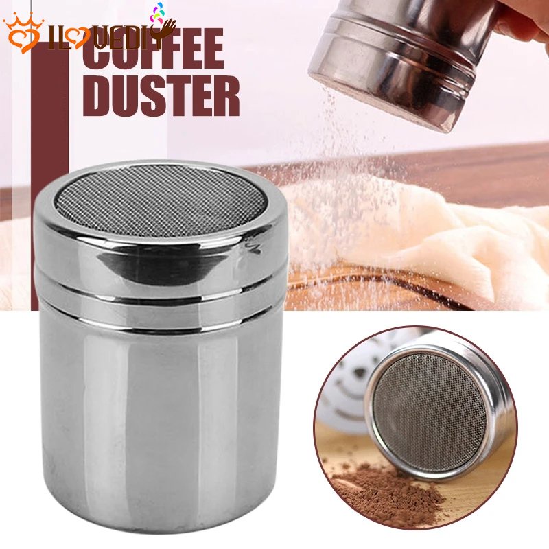 Pengocok Bubuk Kopi Coklat Tepung Kain Lap Saringan Dapur Stainless Steel Powder Dispenser Tabung Dengan Jaring Lubang Padat Powder Sugar Shaker Dengan Tutup Toples Bumbu