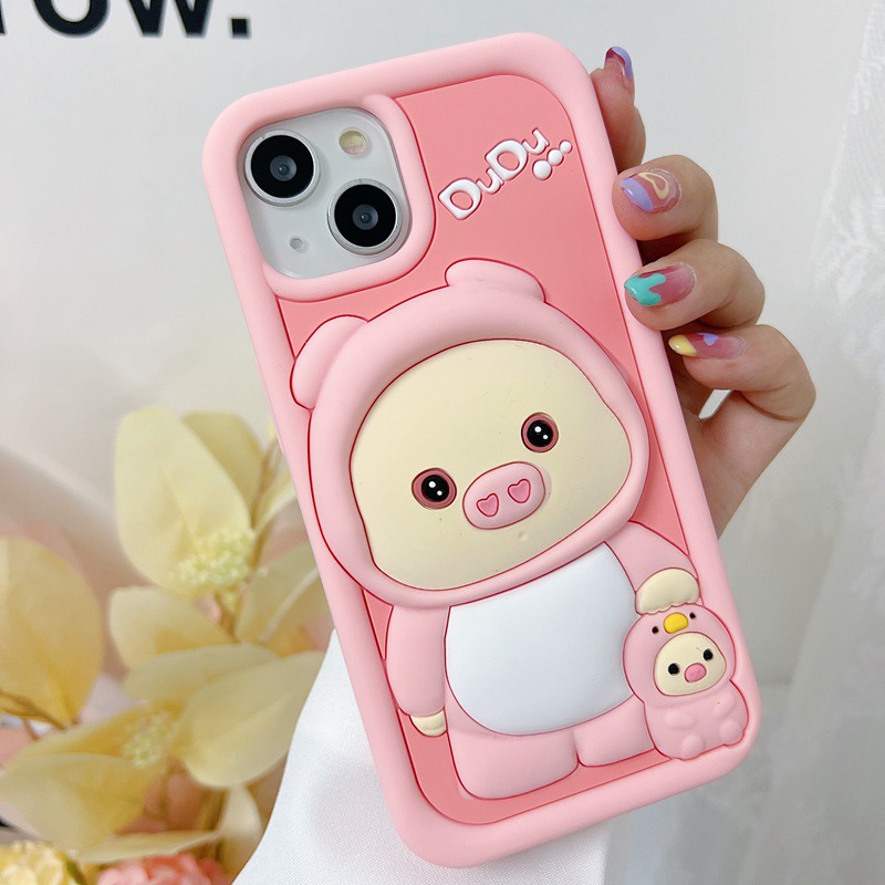 Stereoscopic Cute Pink Pig Silicone Soft Case for IPhone 11 12 13 14 Pro Max TPU Phone CASE Cute Pretty Girl's Fashion