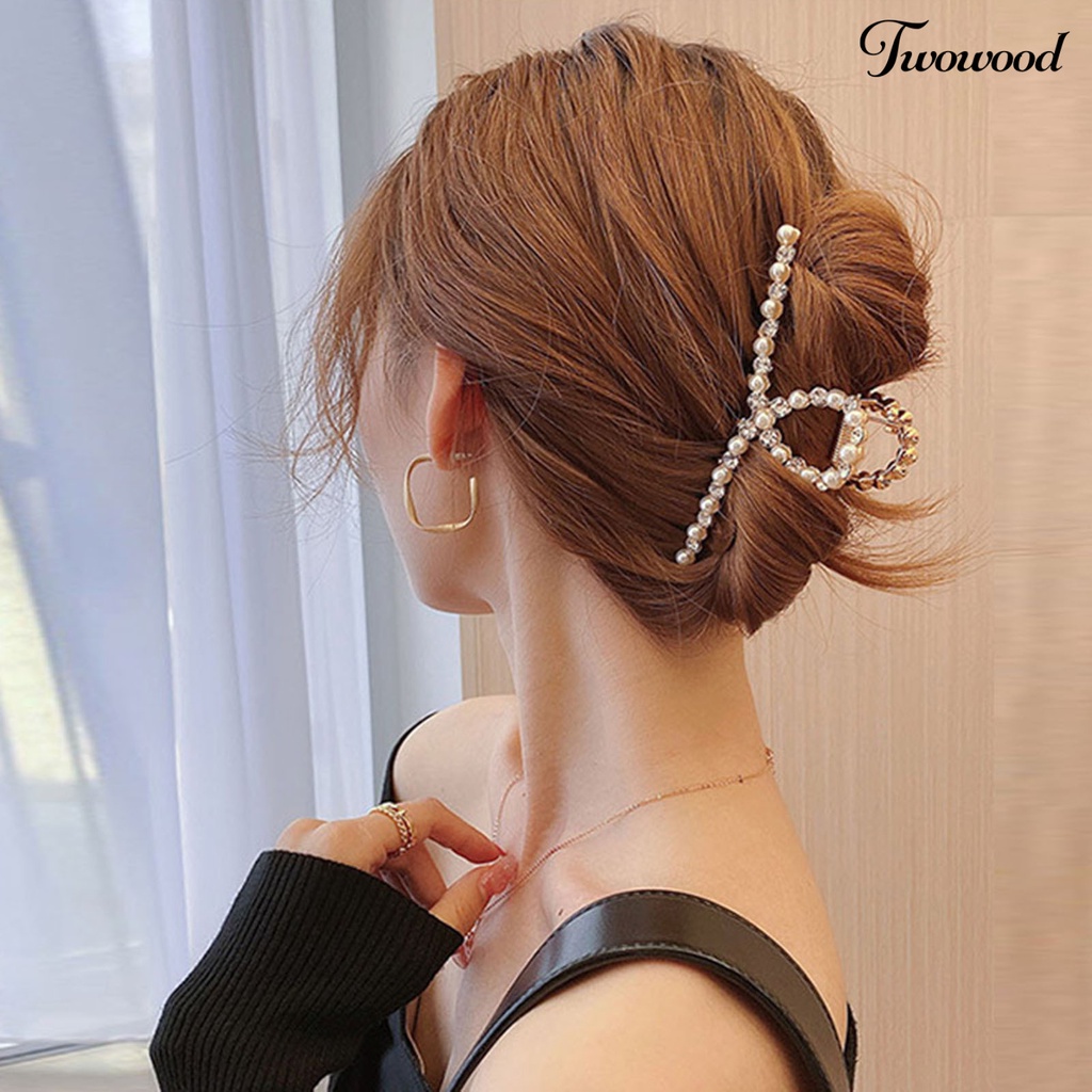 Twowood Frosted Flower Heart Decor Hair Claw Hias Mutiara Imitasi Hiu Rambut Alat Styling Penjepit