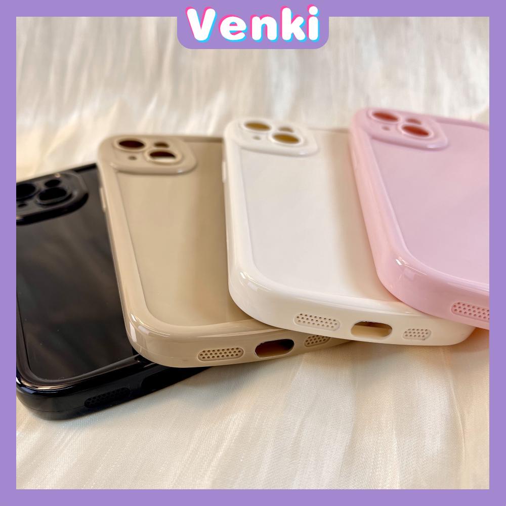 VENKI - Untuk iPhone 14 Pro Max iPhone Case Gloss Cream Warna Sedang Lucu Airbag Shockproof Case Perlindungan Kamera Pink Putih Hitam Kompatibel dengan iPhone 13 Pro max 12 Pro Max 11