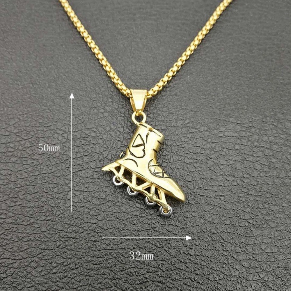 [X C Kalung] Baru Warna Emas Berminyak Sepatu Skat Roda Baja Titanium Liontin Punk Hip Hop Stainless Steel Kalung Hadiah Pesta Ulang Tahun Untuk Pria Dan Wanita