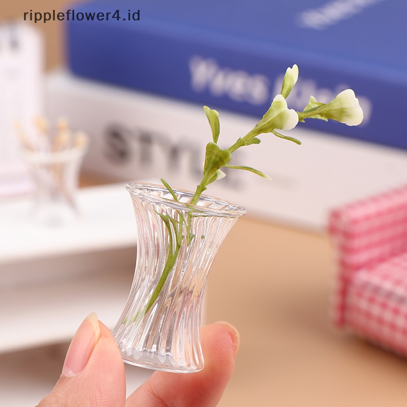 {rippleflower4.id} 1pc 1:12 Miniatur Rumah Boneka Vas Kaca Pot Bunga Dekorasi Botol Transparan~