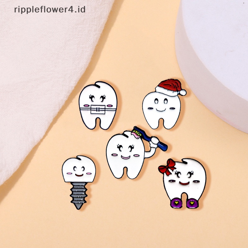 {rippleflower4.id} Pin Enamel Gigi Kartun Kreatif Gigi Sehat Topi Natal Bros Lencana Hadiah Perhiasan Pesta Natal Untuk Anak-Anak~